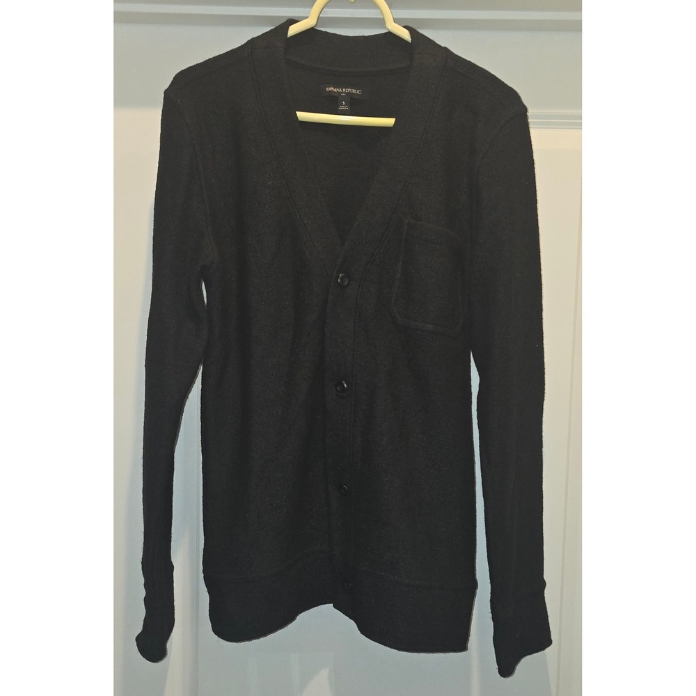 Banana Republic Mens Black Wool Blend Button Front V-Neck Cardigan Sweater Small